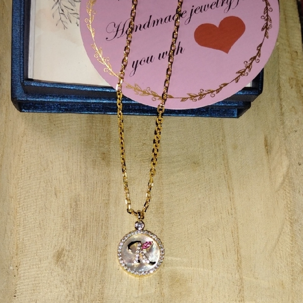 Gold Tone and K Pendant Necklace